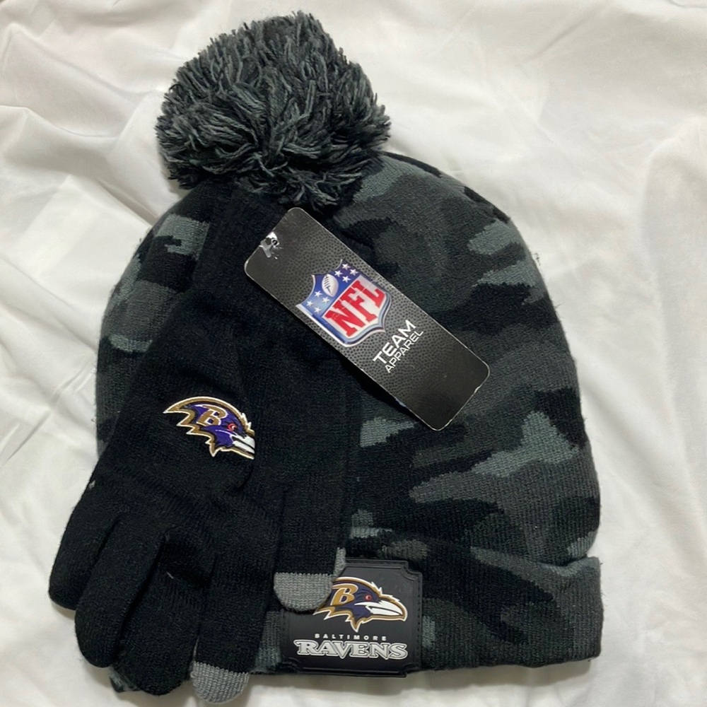 NFL Ravens Camo Beanie and Gloves Set